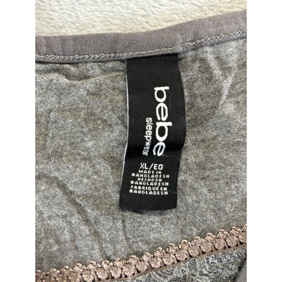 Bebe Sleepwear Women's XL Gray Shirt and Shorts Lounge Set W/ Bling and Lace NWT - Picture 3 of 10